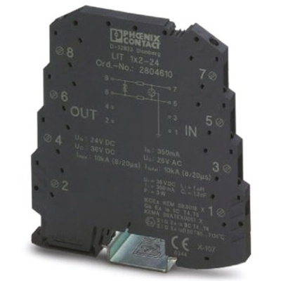Phoenix Contact, LIT 1X2-24 Surge Protector 24 V dc Maximum Voltage Rating 20kA Maximum Surge Current Surge Arrester