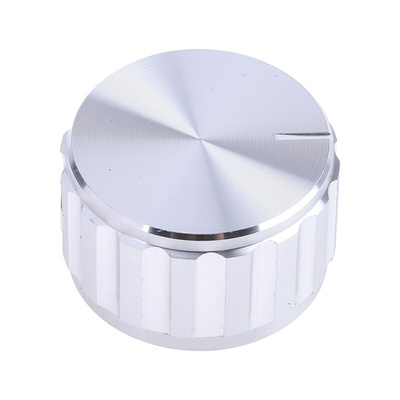 RS PRO 25mm Silver Potentiometer Knob for 6.4mm Shaft Splined