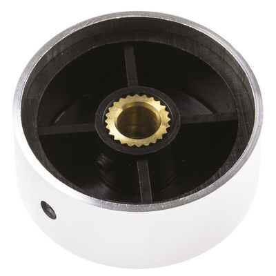 RS PRO 38mm Silver Potentiometer Knob for 6.4mm Shaft Splined
