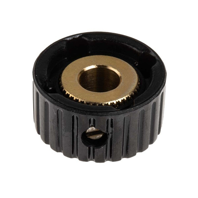 RS PRO 21.1mm Black Potentiometer Knob for 6.35mm Shaft Splined