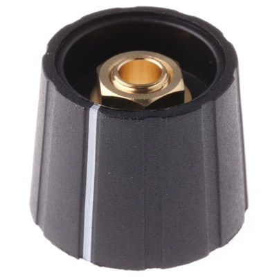 Sifam 21mm Black Potentiometer Knob for 6.35mm Shaft Splined, S211 250BK