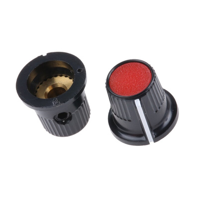 RS PRO 11.6mm Black, Red Potentiometer Knob for 3.2mm Shaft