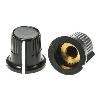 RS PRO 11.6mm Black, Grey Potentiometer Knob for 3.2mm Shaft Splined