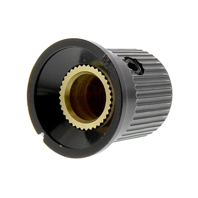 RS PRO 16mm Black Potentiometer Knob for 6.4mm Shaft Splined