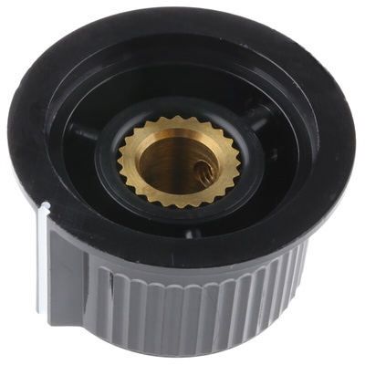 RS PRO 28mm Black, Grey Potentiometer Knob for 6.4mm Shaft Splined