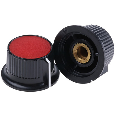RS PRO 28mm Black, Red Potentiometer Knob for 6mm Shaft Splined