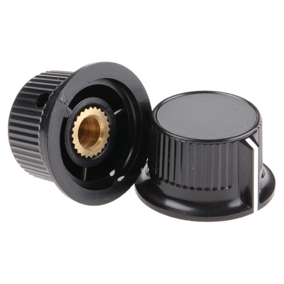 RS PRO 28mm Black, Grey Potentiometer Knob for 6mm Shaft Splined