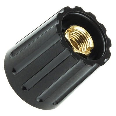 RS PRO 14.7mm Black Potentiometer Knob for 6.4mm Shaft Screw Fix