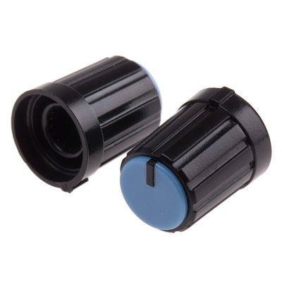 RS PRO 13.3mm Black Potentiometer Knob for 6mm Shaft Splined