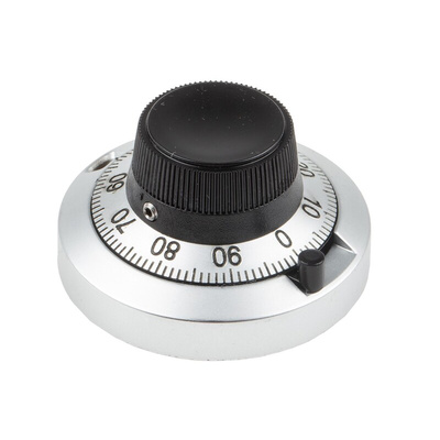 Vishay 46mm Chrome Potentiometer Knob for 6.35mm Shaft Splined, 21PA11B10