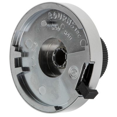 Bourns 46mm Black, Chrome Potentiometer Knob for 6.35mm Shaft Splined, H-46-6A-1