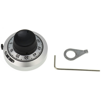 Bourns 46mm Black, Chrome Potentiometer Knob for 6.35mm Shaft Splined, H-46-6A-1