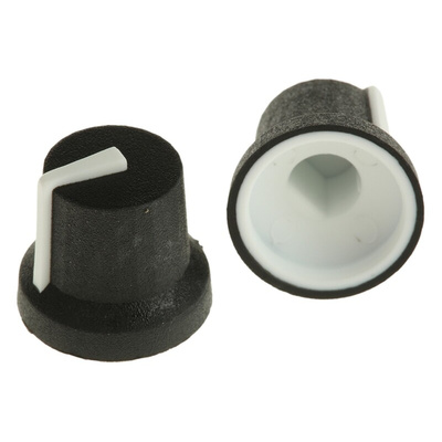 RS PRO 16.8mm Black Potentiometer Knob for 6mm Shaft D Shaped
