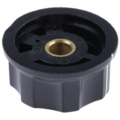 TE Connectivity 33mm Black Potentiometer Knob for 6.35mm Shaft Splined, PKES120B1/4