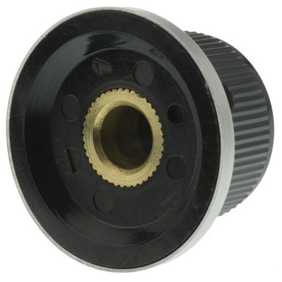 TE Connectivity 25.9mm Black Potentiometer Knob for 6.35mm Shaft Splined, PKD70B101/4