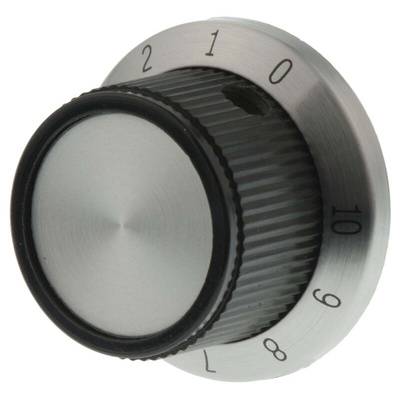 TE Connectivity 25.9mm Black Potentiometer Knob for 6.35mm Shaft Splined, PKD70B101/4
