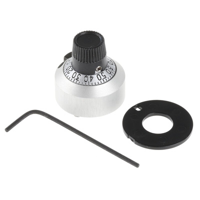 Vishay 22.2mm Chrome Potentiometer Knob for 6.35mm Shaft Splined, 18A11B10