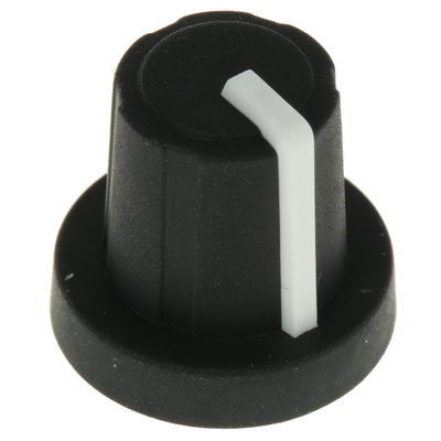 Sifam 16mm Black Potentiometer Knob for 6mm Shaft Splined, 3/03/TPN110-006/237/224