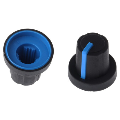 Sifam 16mm Black Potentiometer Knob for 6mm Shaft Splined, 3/03/TPN110-006/237/233