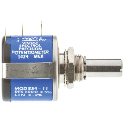 Vishay 100Ω Rotary Potentiometer 10-Turns 1-Gang Panel Mount, 534B1101JL