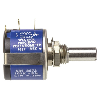 Vishay 100kΩ Rotary Potentiometer 10-Turns 1-Gang Panel Mount, 534B1104JC8872