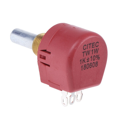 TE Connectivity 1kΩ Rotary Potentiometer 1-Gang Panel Mount, TW1102KA