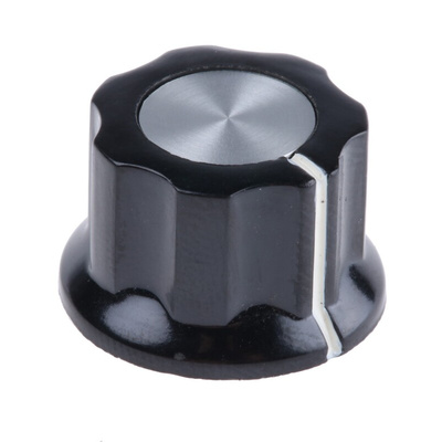 TE Connectivity 19mm Black Potentiometer Knob for 3.2mm Shaft Screw Fix, PKES60B1/8