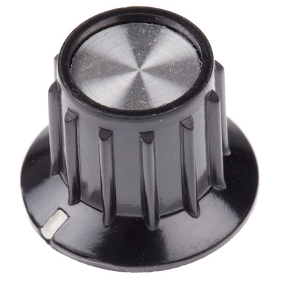 TE Connectivity 20.2mm Black Potentiometer Knob for 6.35mm Shaft Splined, PKA50B1/4