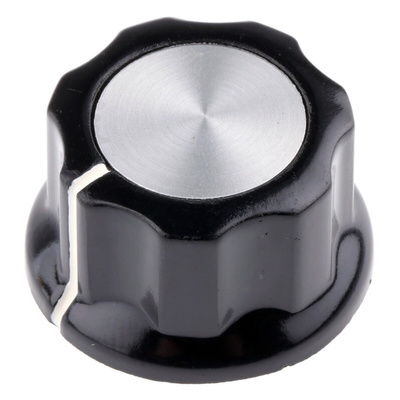 TE Connectivity 25.7mm Black Potentiometer Knob for 6.35mm Shaft Splined, PKES90B1/4