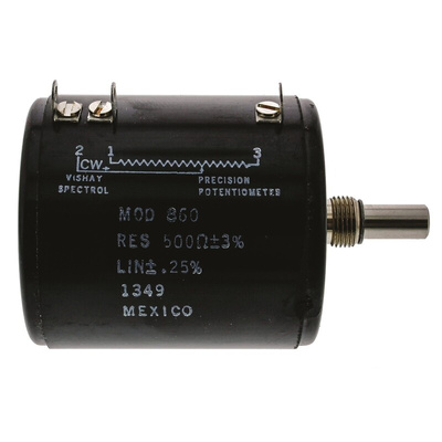Vishay 500Ω Rotary Potentiometer 10-Turns 1-Gang Panel Mount, 860B1501