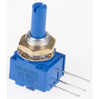 Bourns 50kΩ Rotary Potentiometer 1-Gang, Panel Mount (Through Hole), 93R1A-R22-A18L