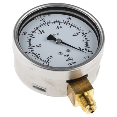 RS PRO Vacuum Gauge, Maximum Pressure Measurement 0bar, Gauge Outside Diameter 100mm, Connection Size BSP G 3/8