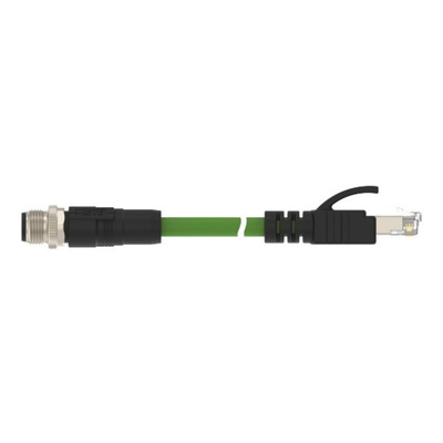 TE Connectivity Cat5e Straight Male M12 to Male RJ45 Ethernet Cable, Green PUR Sheath, 2m