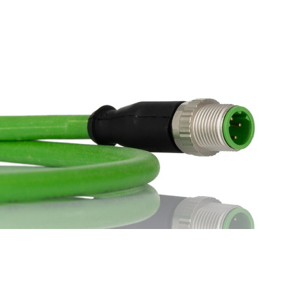 Turck Cat5e Straight Male M12 to Male RJ45 Ethernet Cable, Aluminium Foil, Tinned Copper Braid, Green PUR Sheath, 1m,