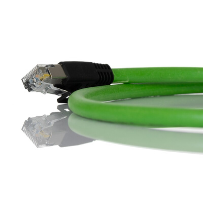 Turck Cat5e Straight Male M12 to Male RJ45 Ethernet Cable, Aluminium Foil, Tinned Copper Braid, Green PUR Sheath, 1m,