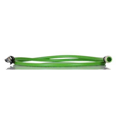 Turck Cat5e Straight Male M12 to Male RJ45 Ethernet Cable, Aluminium Foil, Tinned Copper Braid, Green PUR Sheath, 1m,