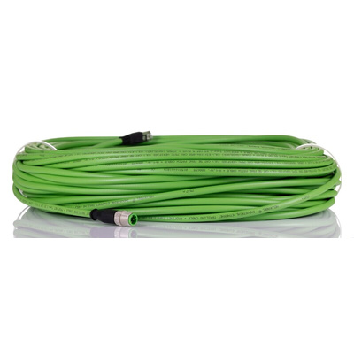Turck Cat5e Straight Male M12 to Male RJ45 Ethernet Cable, Green PUR Sheath, 50m