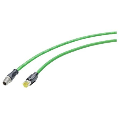 Siemens Cat6a Male M12 to RJ45 Ethernet Cable, Aluminium foil with a braided tin-plated copper wire screen, Green, 3m