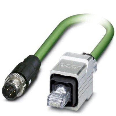 Phoenix Contact Cat5 Straight Male M12 to Straight Male RJ45 Ethernet Cable, Shielded, Green, 5m