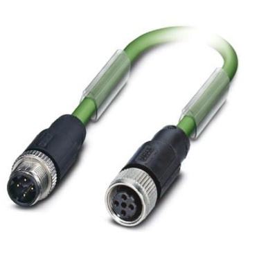 Phoenix Contact Cat5 Straight Male M12 to Straight Female M12 Ethernet Cable, Green, 2m