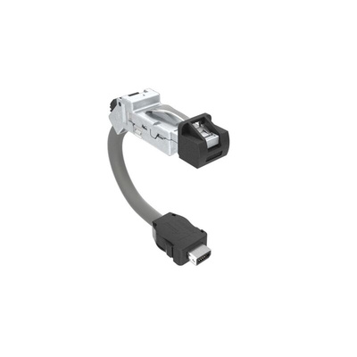 Amphenol Communications Solutions Cat6a 45° Male RJ45 to 45° Male ix Industrial Ethernet Cable, Shielded, Grey
