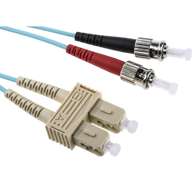 Molex Premise Networks ST to SC Duplex Multi Mode OM3 Fibre Optic Cable, 50/125μm, Aqua, 1m