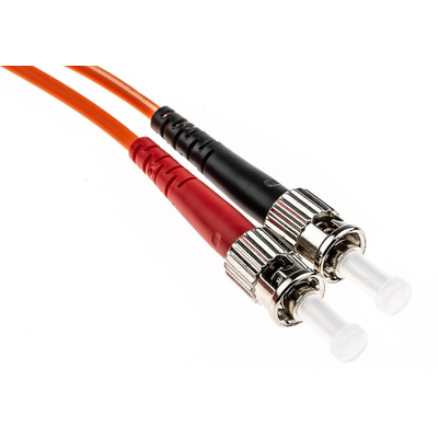 RS PRO ST to ST Duplex Multi Mode OM2 Fibre Optic Cable, 50/125μm, Orange, 1m