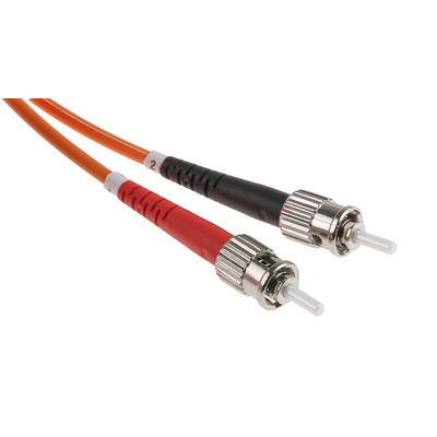 RS PRO ST to ST Duplex Multi Mode OM1 Fibre Optic Cable, 62.5/125μm, Orange, 1m