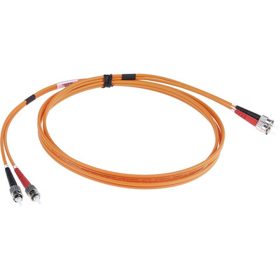 RS PRO ST to ST Duplex Multi Mode OM1 Fibre Optic Cable, 62.5/125μm, Orange, 2m