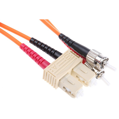 RS PRO ST to SC Duplex Multi Mode OM1 Fibre Optic Cable, 62.5/125μm, Orange, 2m