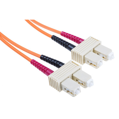 RS PRO SC to SC Duplex Multi Mode OM1 Fibre Optic Cable, 62.5/125μm, Orange, 3m