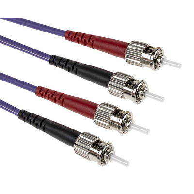 RS PRO ST to ST Simplex Multi Mode OM3 Fibre Optic Cable, 50/125μm, Purple, 10m