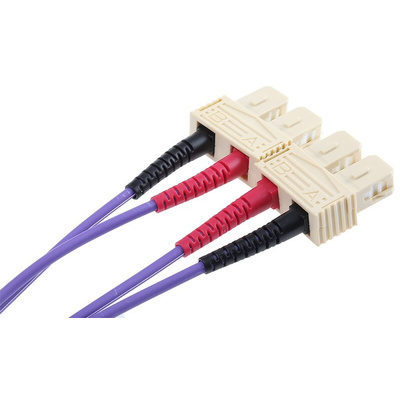RS PRO SC to SC Duplex Multi Mode OM3 Fibre Optic Cable, 50/125μm, Purple, 1m