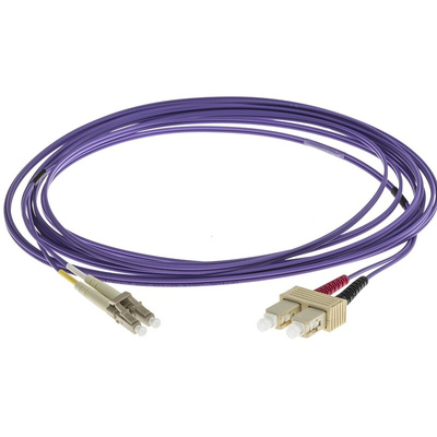 RS PRO LC to SC Duplex Multi Mode OM3 Fibre Optic Cable, 50/125μm, Purple, 5m